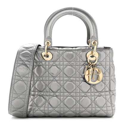 Christian Dior Metallic Grained Calfskin Cannage Medium Supple Lady Dior Silver 1 of 11