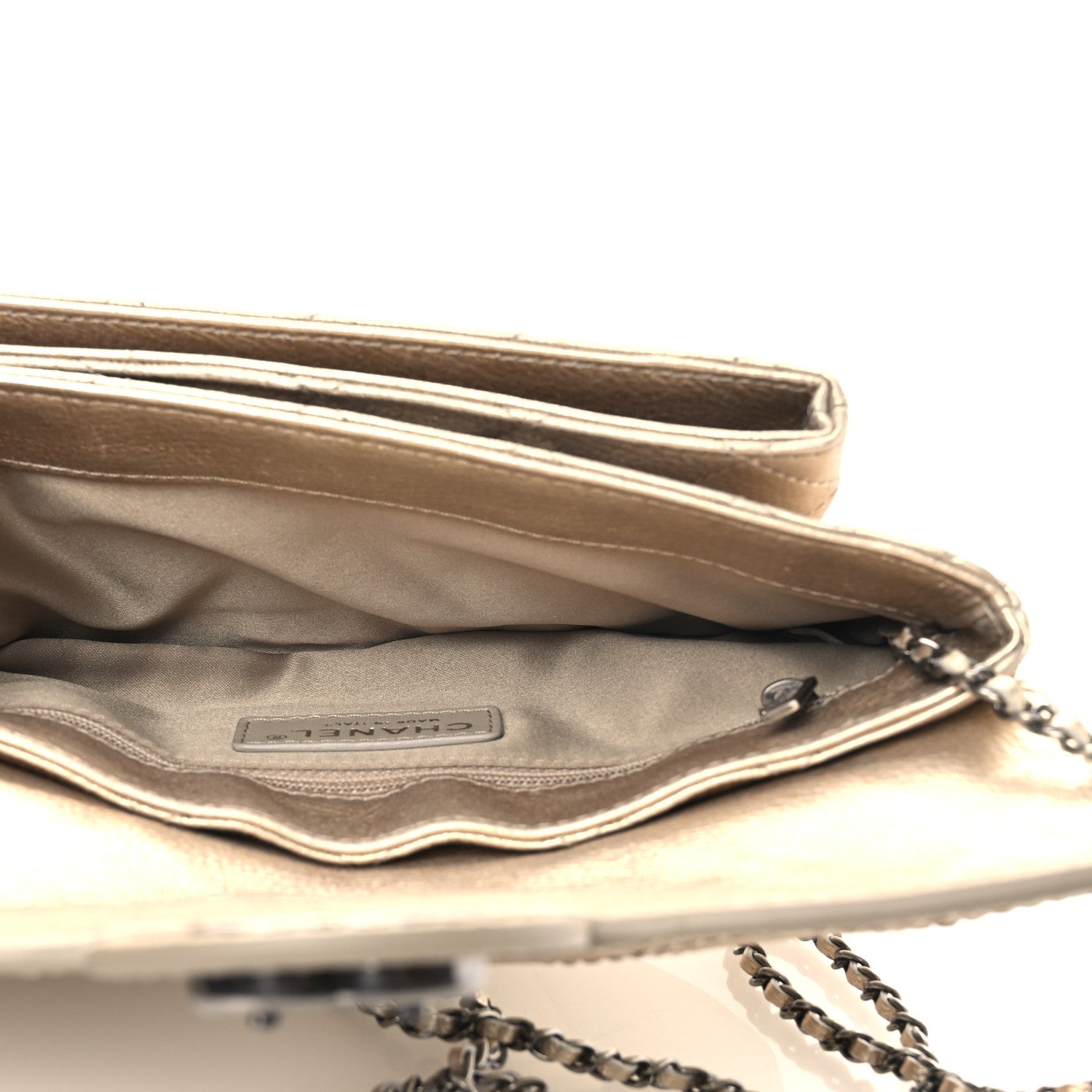 Chanel Metallic Calfskin Quilted Flap Clutch With Chain Light Gold 5 of 10