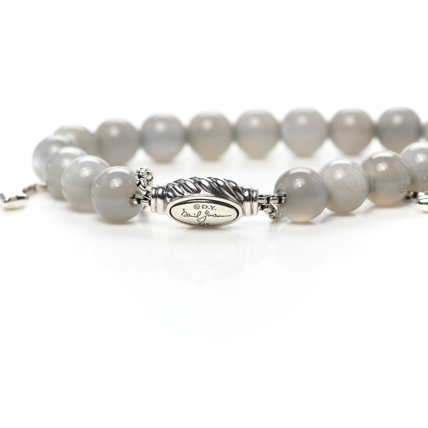 David Yurman Sterling Silver Gray Moonstone 8mm Spiritual Beads Bracelet 4 of 4