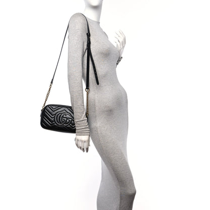 Gucci Calfskin Matelasse Small GG Marmont Chain Shoulder Bag Black 2 of 11