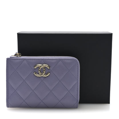 Chanel Caviar Quilted CC Zip Around Card Holder Wallet  Purple 8 of 8
