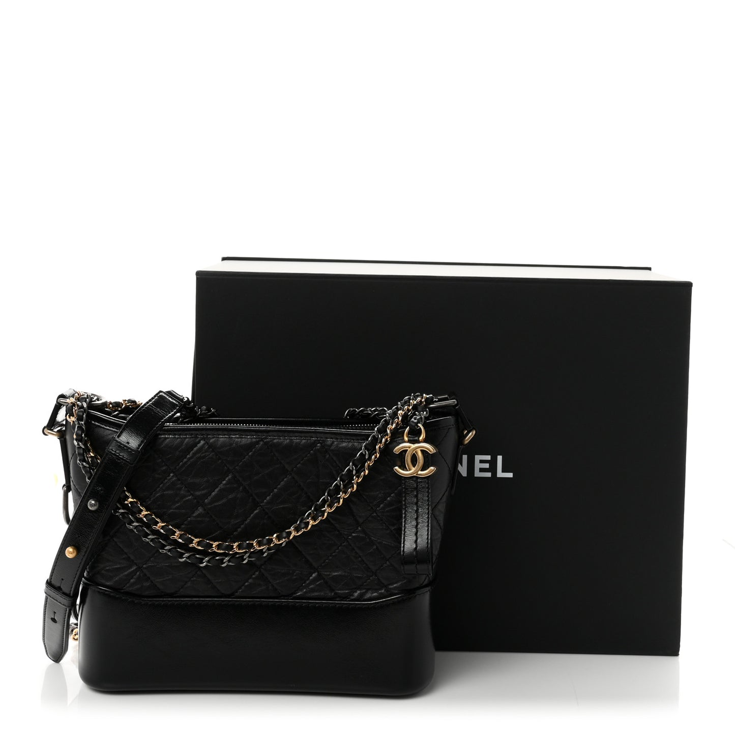 Aged Calfskin Quilted New Medium Gabrielle Hobo Black