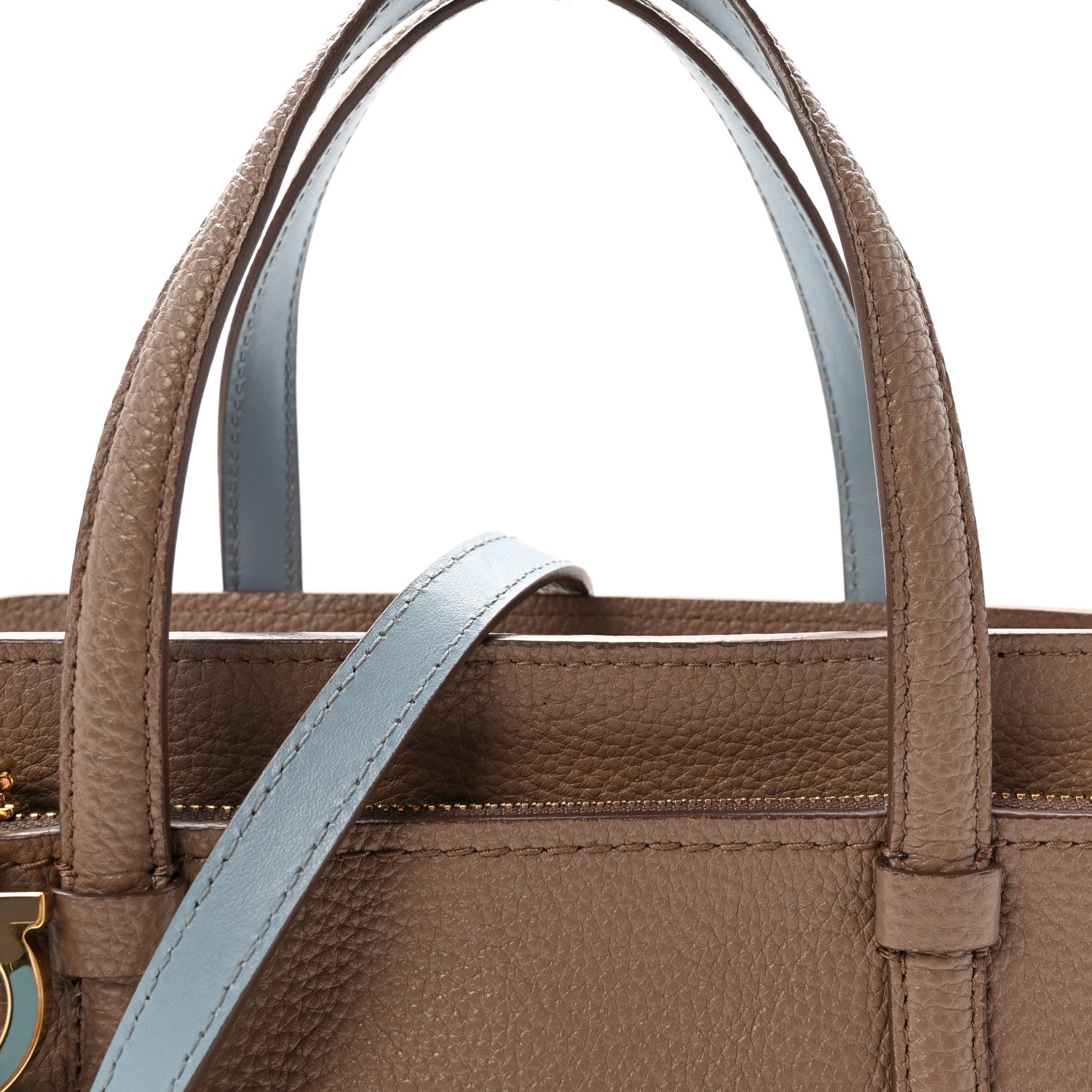 Salvatore Ferragamo Hammered Calfskin Double Handle Small Amy Tote Fango Blue Haze 7 of 9