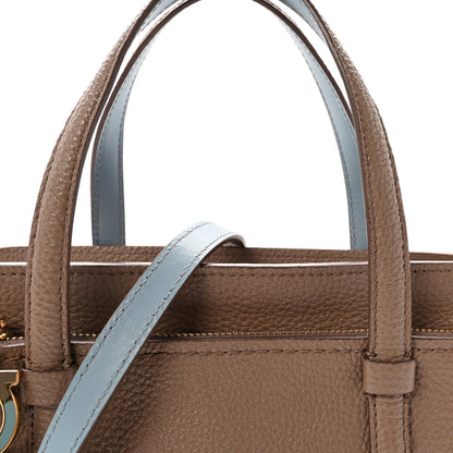 Salvatore Ferragamo Hammered Calfskin Double Handle Small Amy Tote Fango Blue Haze 7 of 9