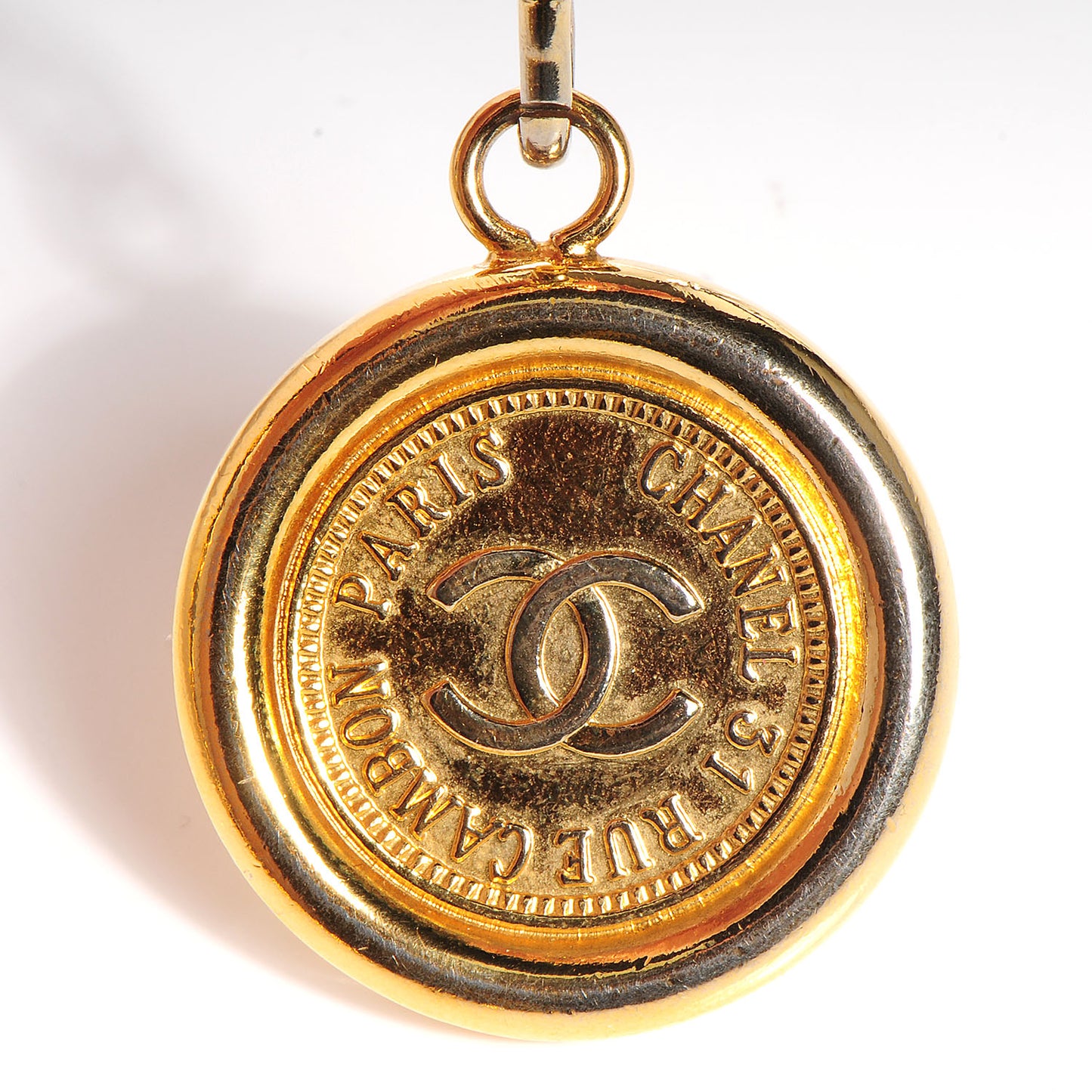 Leather CC Medallion Chain Belt Black Gold