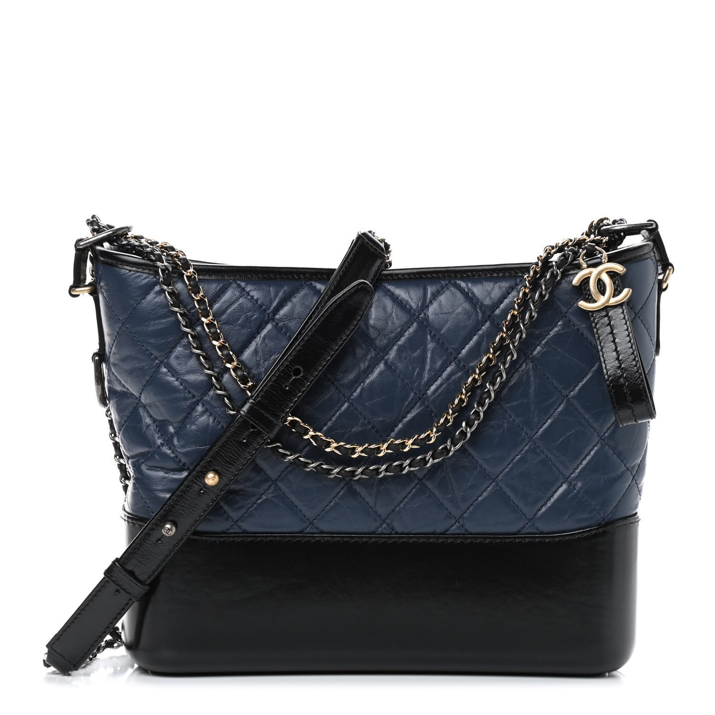 Aged Calfskin Quilted Medium Gabrielle Hobo Navy Black