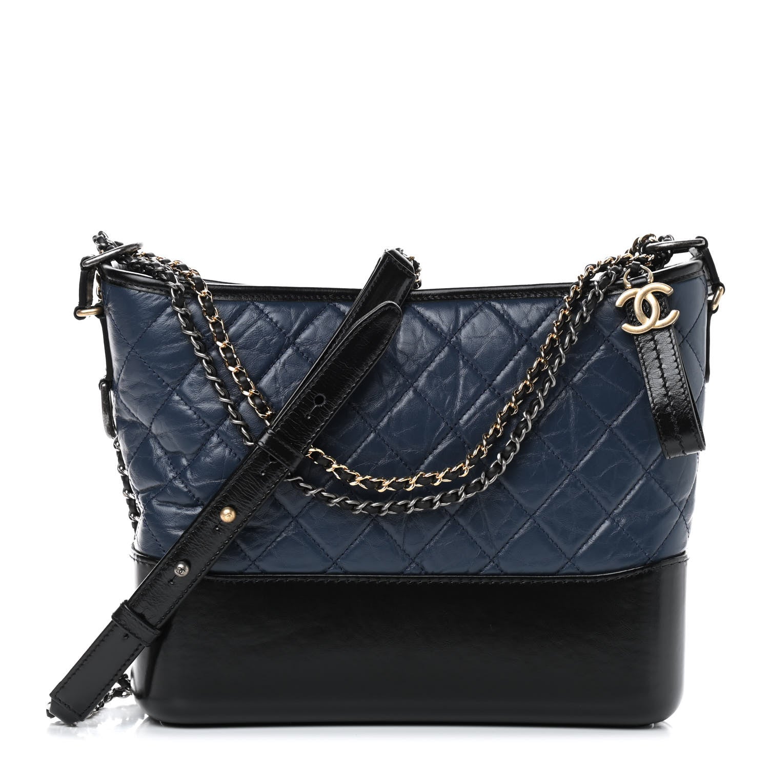 Chanel Aged Calfskin Quilted Medium Gabrielle Hobo Navy Black 1 of 9