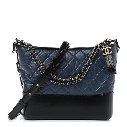 Chanel Aged Calfskin Quilted Medium Gabrielle Hobo Navy Black 1 of 9