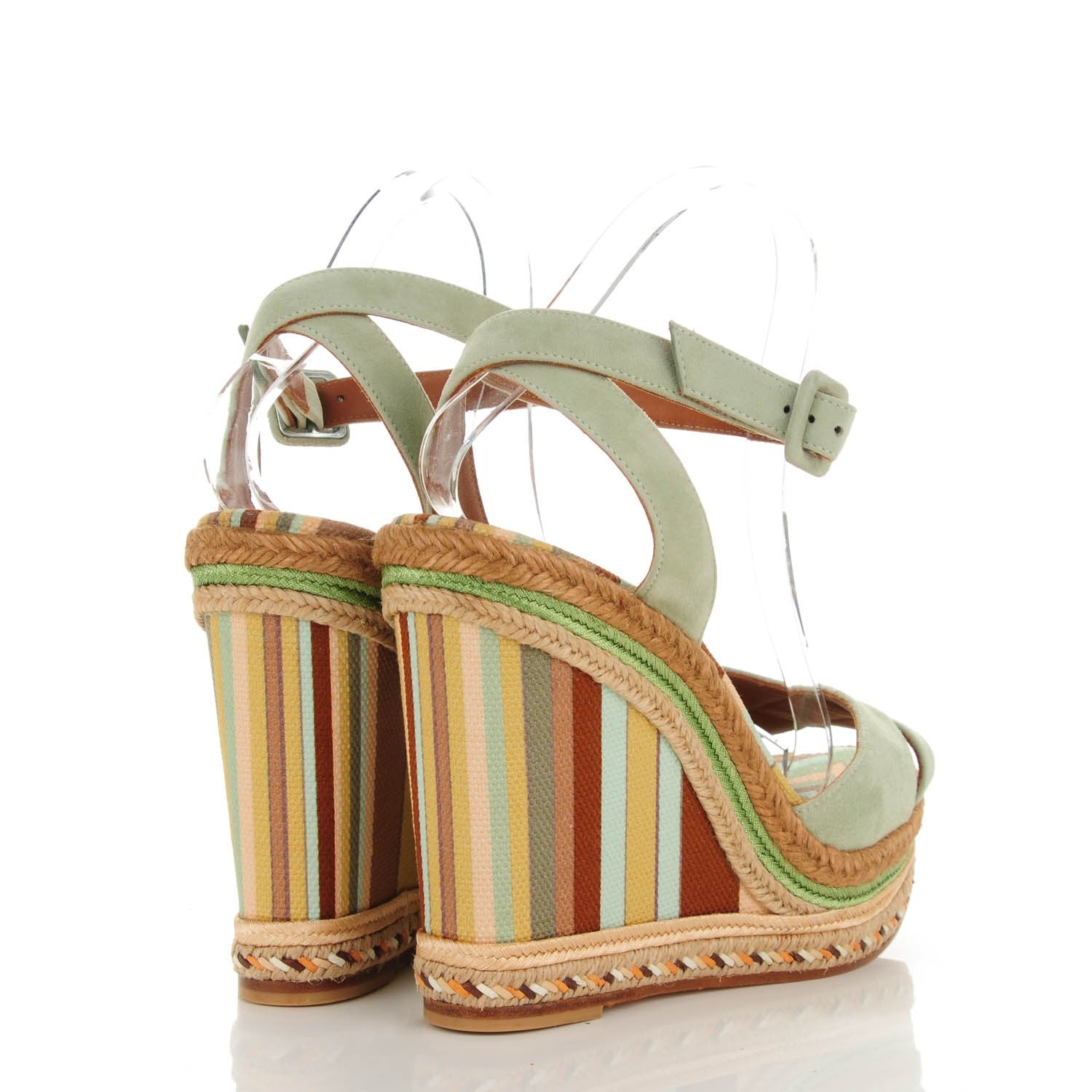 Valentino Garavani Suede Canvas Native Couture 1975 Espadrille Wedge Sandals 38.5 Green Tea Sorbet Multicolor 4 of 7