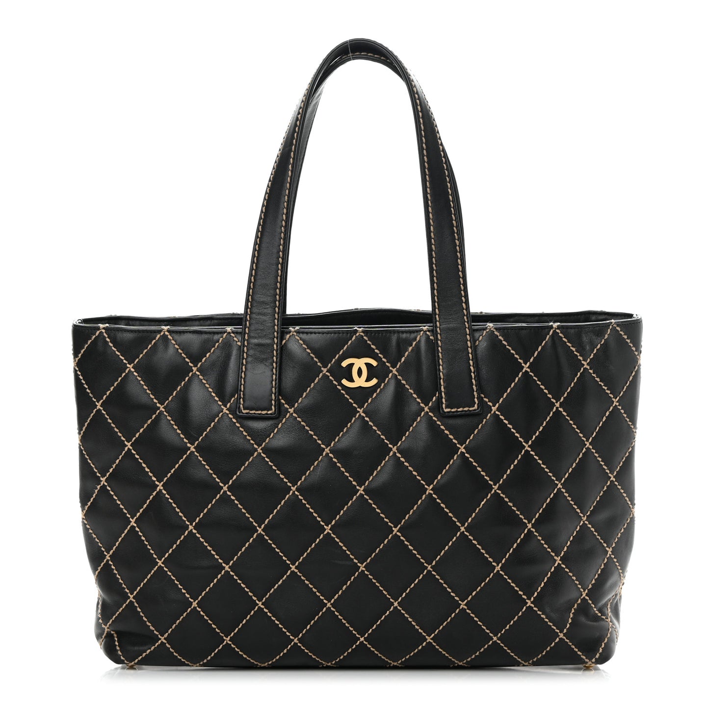 Calfskin Wild Stitch Large Tote Black