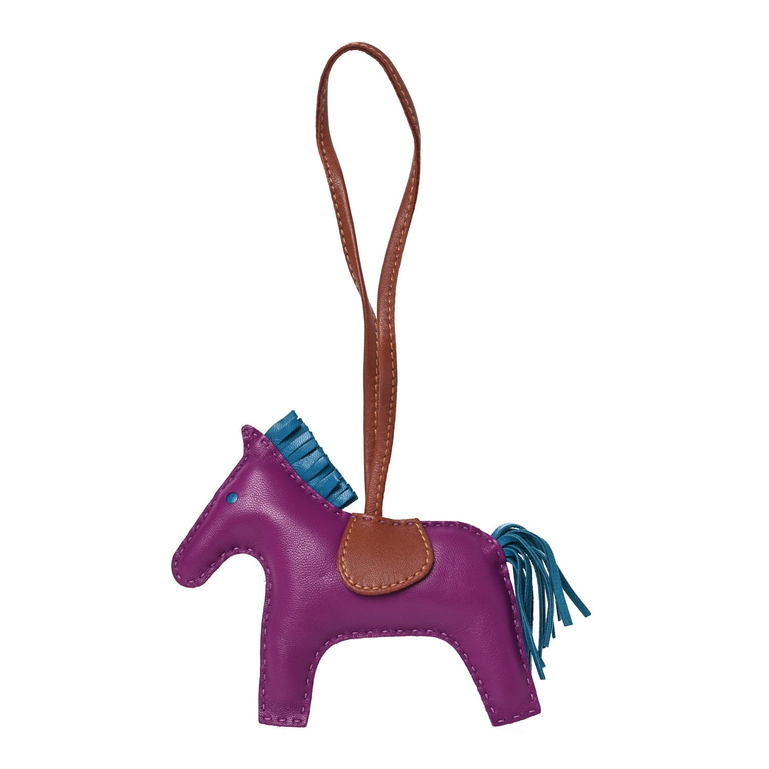 Hermes Milo Lambskin Grigri Rodeo Horse Bag Charm GM Anemone Bleu Izmir Fauve 1 of 3