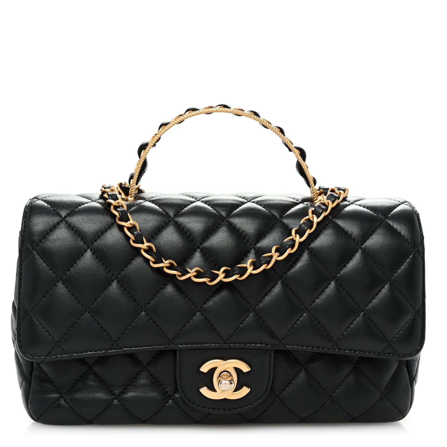 Chanel Lambskin Quilted Small Metal Top Handle Flap Black 1 of 11