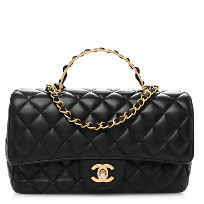Chanel Lambskin Quilted Small Metal Top Handle Flap Black 1 of 11