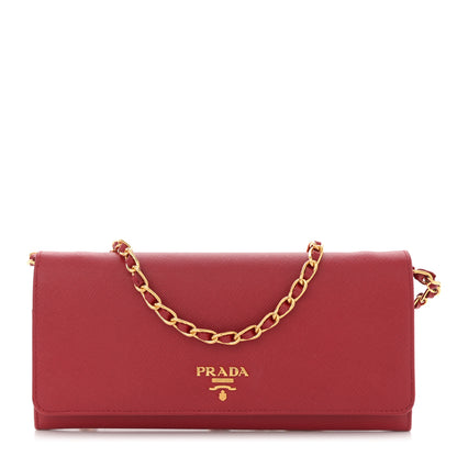 Prada Saffiano Metal Oro Chain Wallet Fuoco 1 of 9