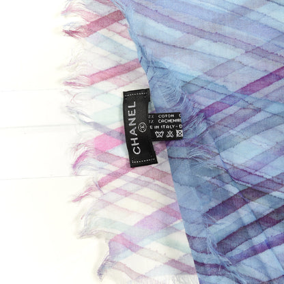 Chanel Cotton Cashmere CC Striped Pareo Scarf Blue 3 of 3