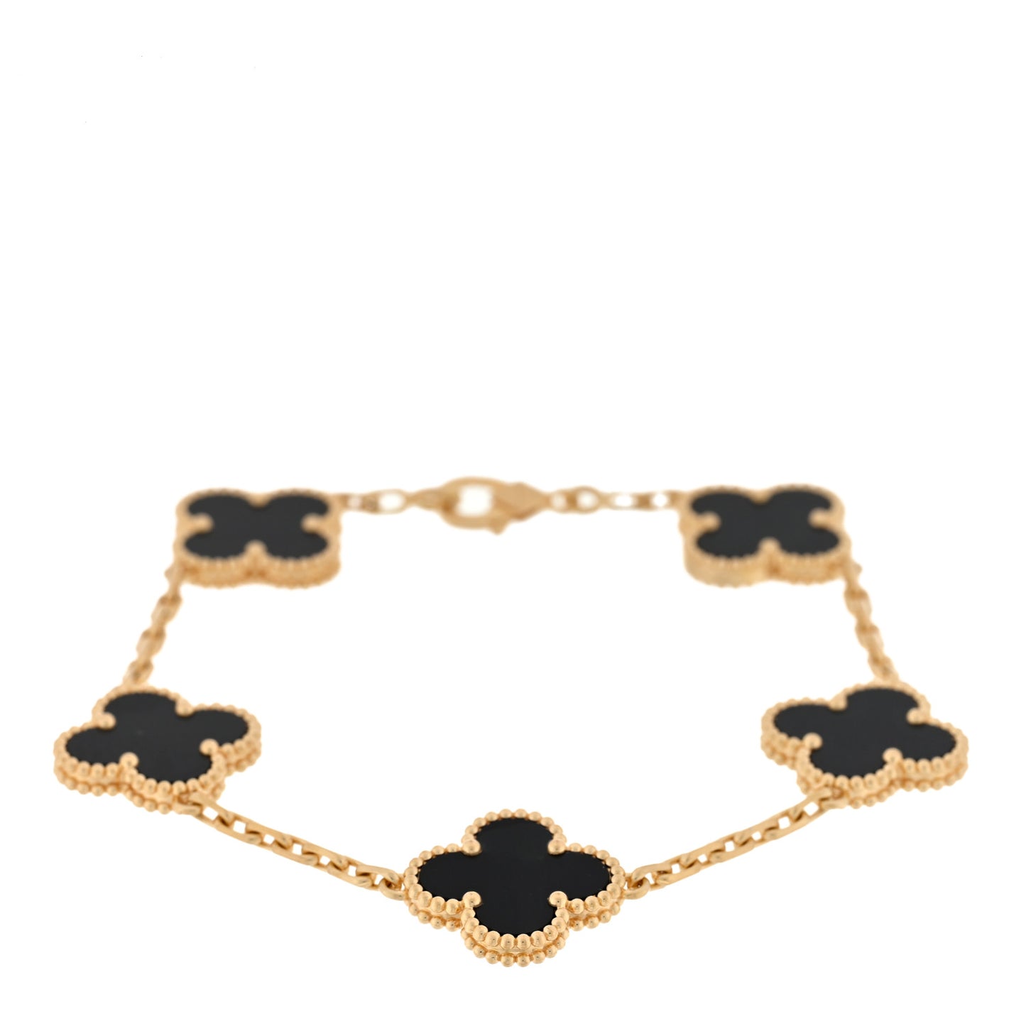 18K Yellow Gold Black Onyx 5 Motifs Vintage Alhambra Bracelet