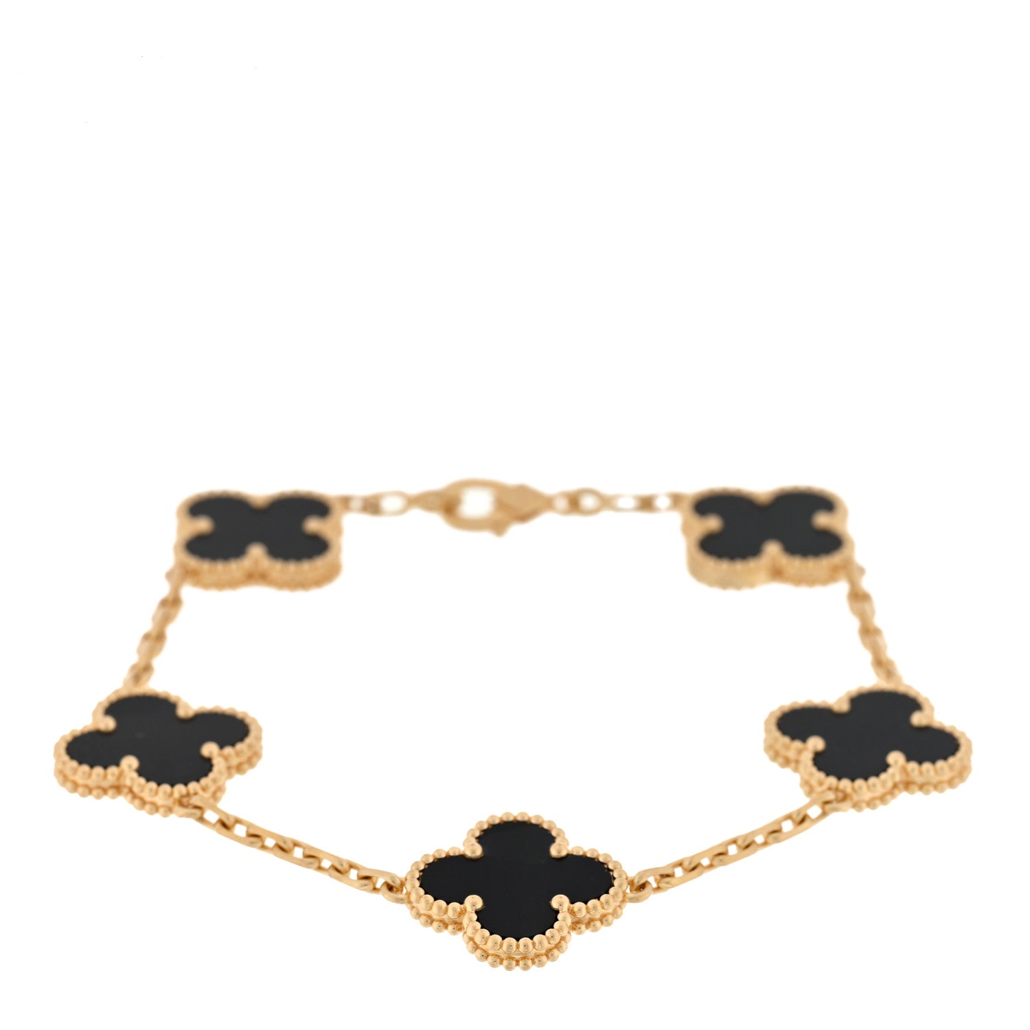 Van Cleef & Arpels 18K Yellow Gold Black Onyx 5 Motifs Vintage Alhambra Bracelet 1 of 3