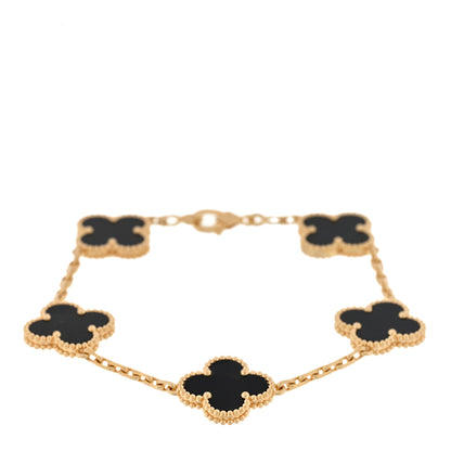 Van Cleef & Arpels 18K Yellow Gold Black Onyx 5 Motifs Vintage Alhambra Bracelet 1 of 3