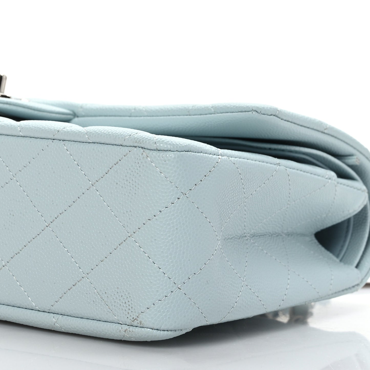 Caviar Quilted Medium Double Flap Light Blue