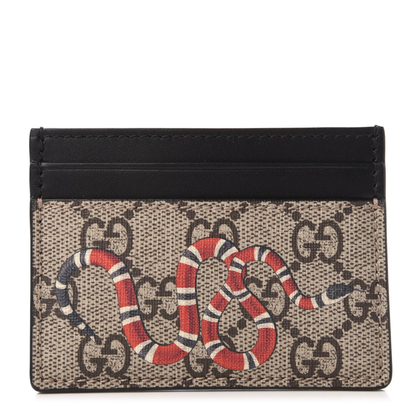 GG Supreme Monogram Kingsnake Card Holder Beige Black
