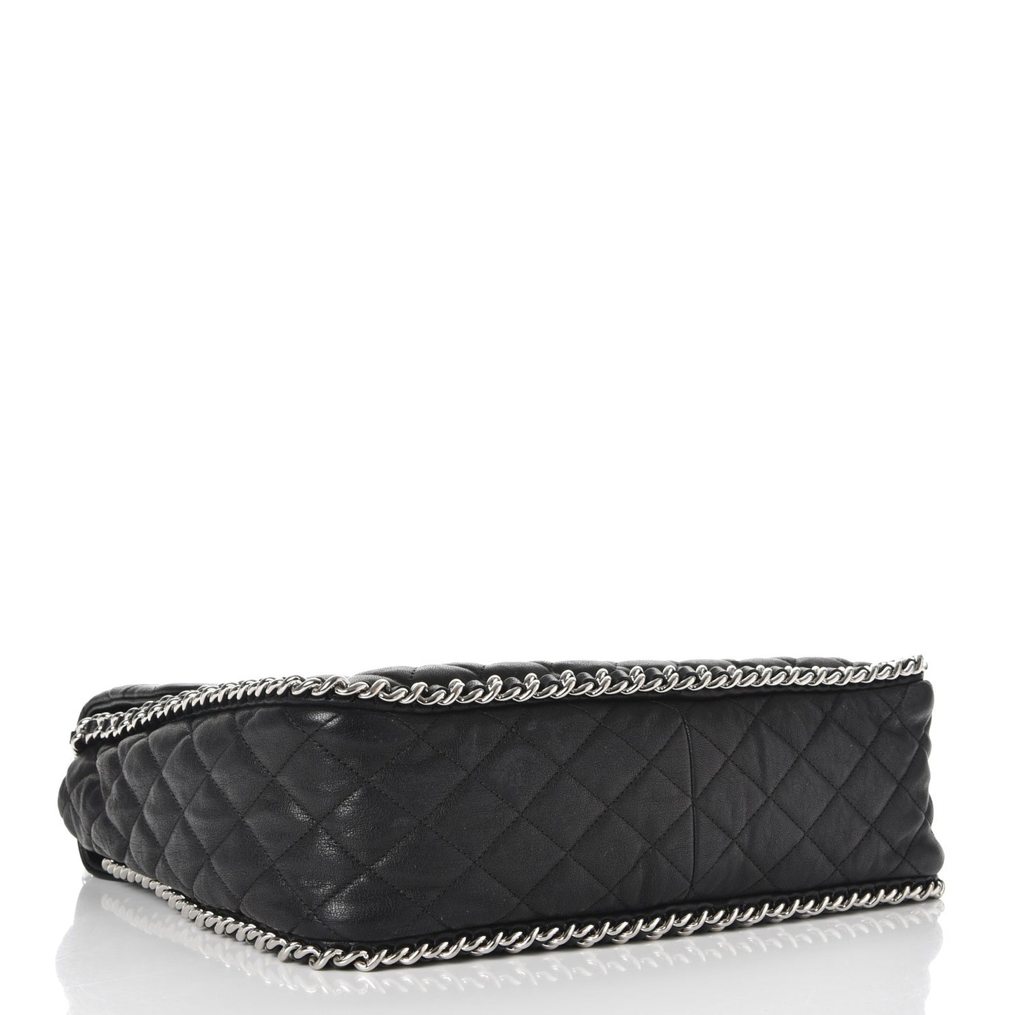 Washed Lambskin Quilted Maxi Chain Around Flap Black