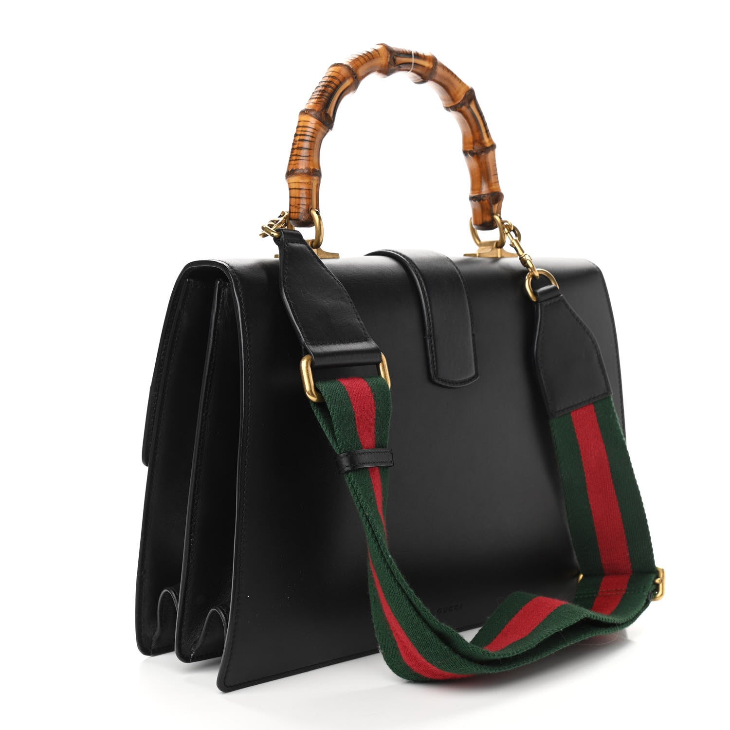Gucci Calfskin Bamboo Web Large Dionysus Top Handle Bag Black Bright Evergreen Hibiscus Red 3 of 11