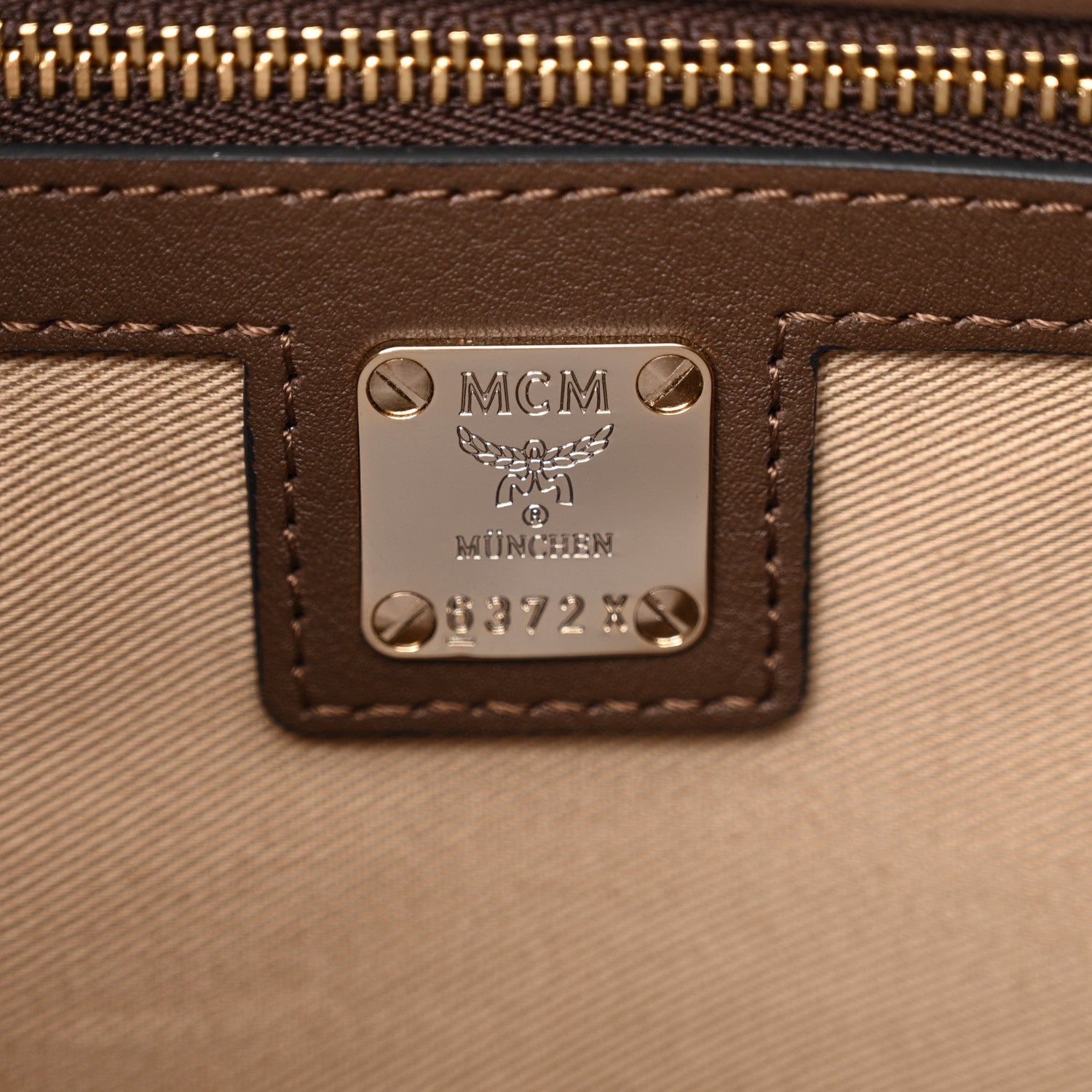 MCM Calfskin Ottomar Monogram Medium Essential Boston Bag Chestnut 6 of 9