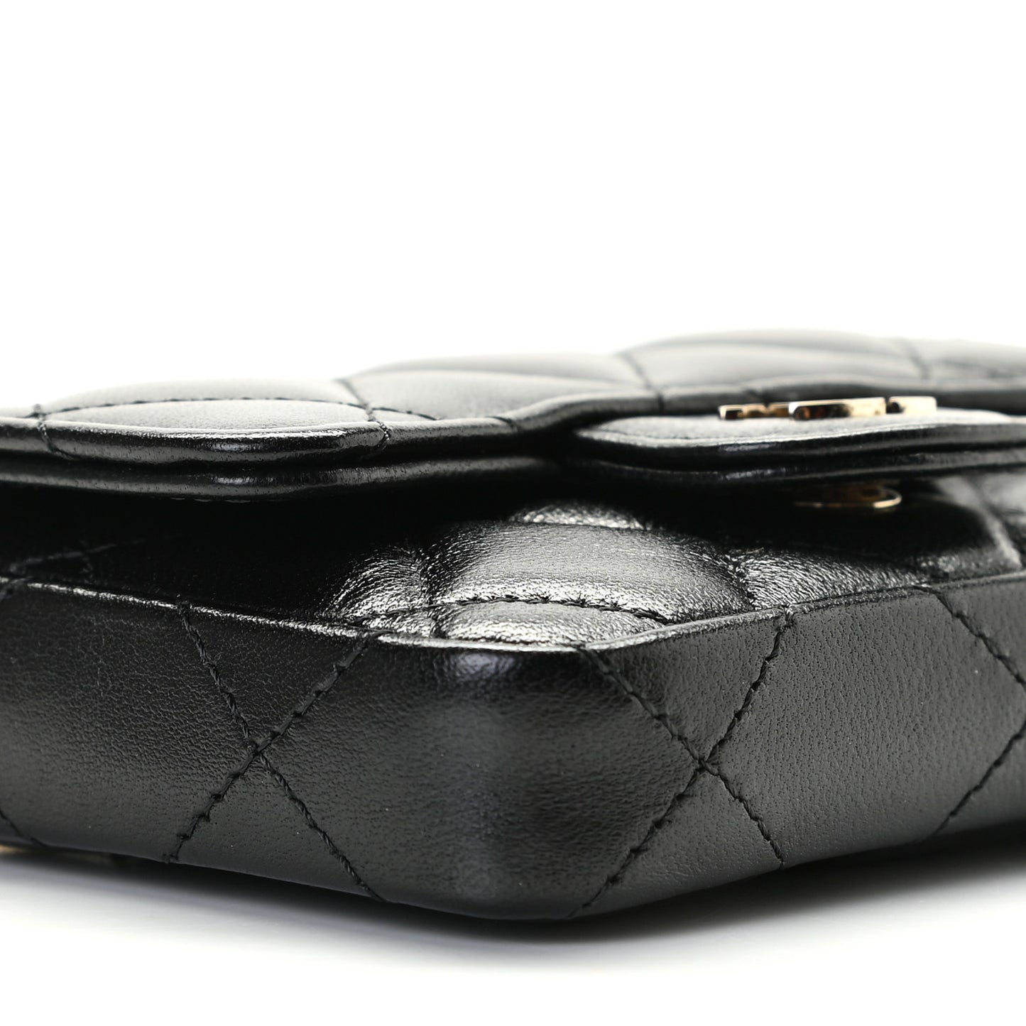 Lambskin Quilted Chain Belt Bag Black