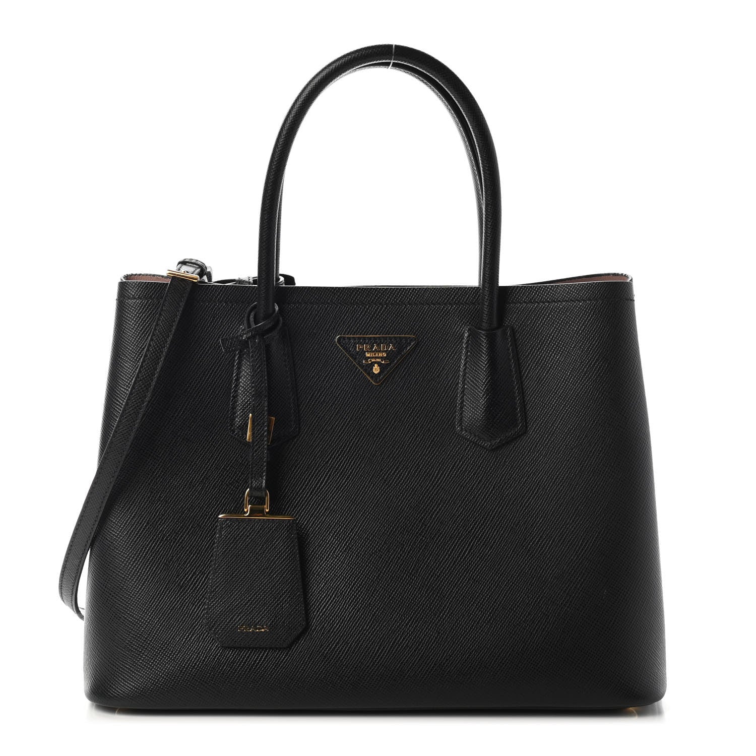 Prada Saffiano Cuir Medium Double Bag Black Mughetto 1 of 9