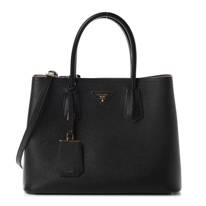 Prada Saffiano Cuir Medium Double Bag Black Mughetto 1 of 9