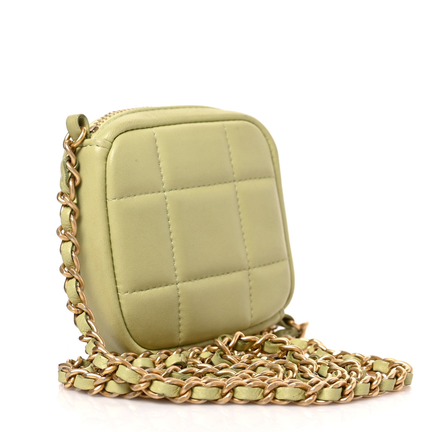 Chanel Lambskin Quilted Diamond Coin Purse With Chain Green 3 of 8