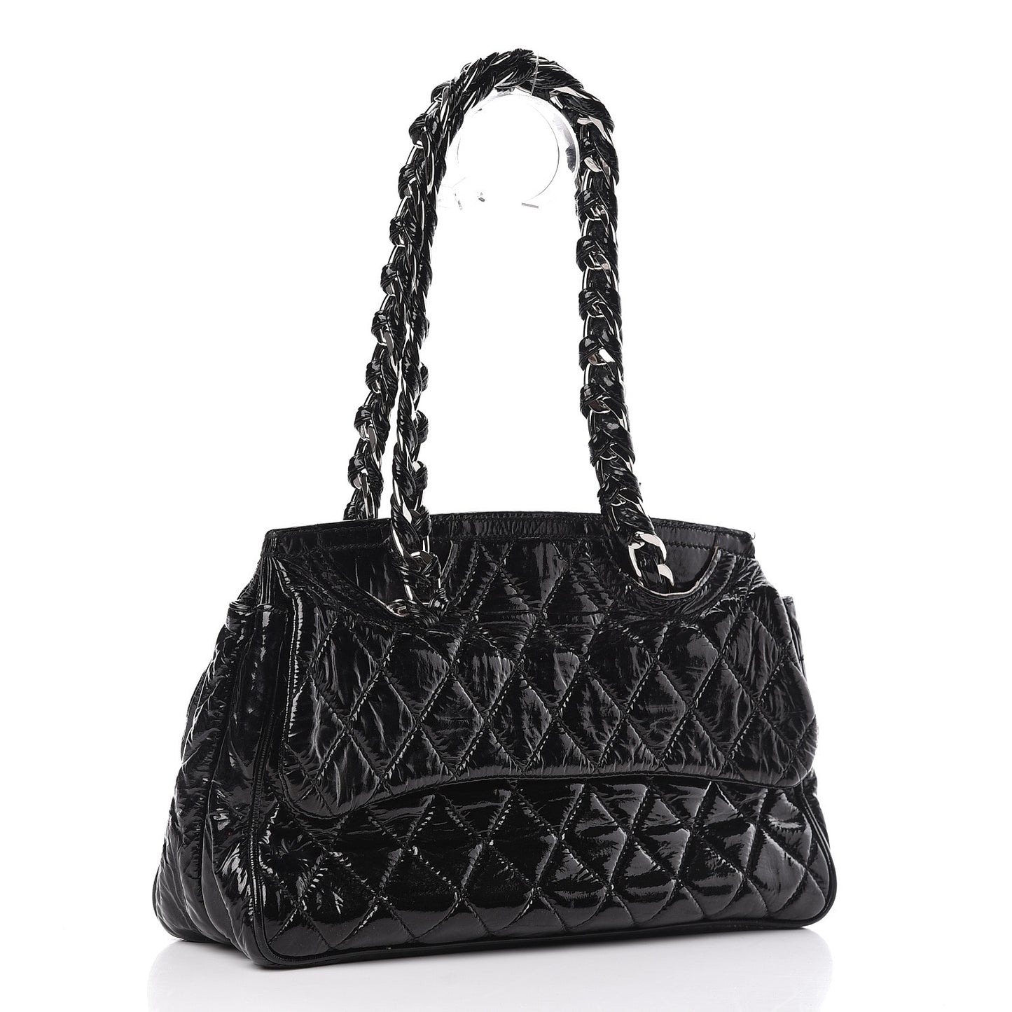 Patent Quilted Day Glo Flap Bag Black