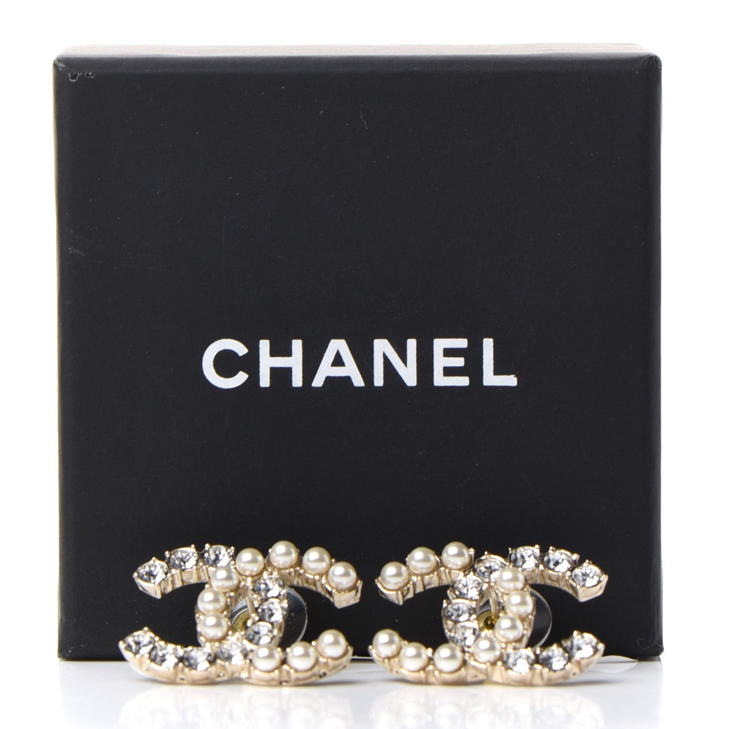 Crystal Pearl CC Dazzling Domino Earrings Gold
