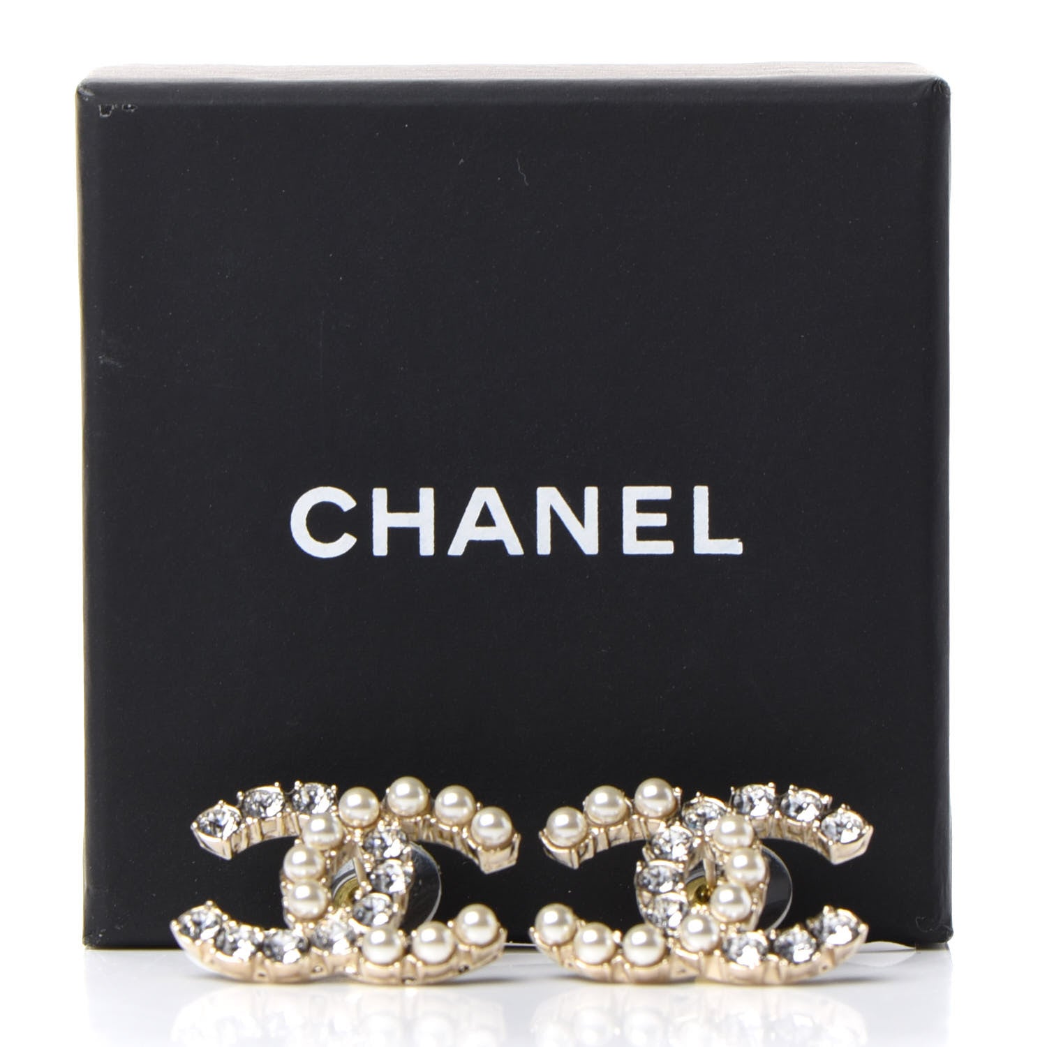 Chanel Crystal Pearl CC Dazzling Domino Earrings Gold 5 of 5