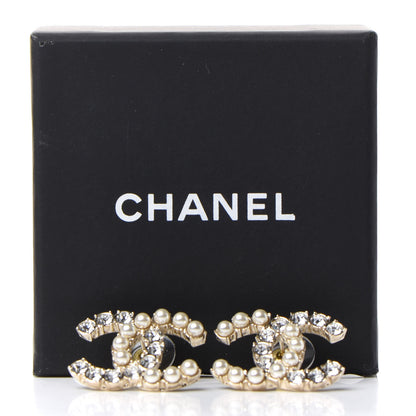 Chanel Crystal Pearl CC Dazzling Domino Earrings Gold 5 of 5
