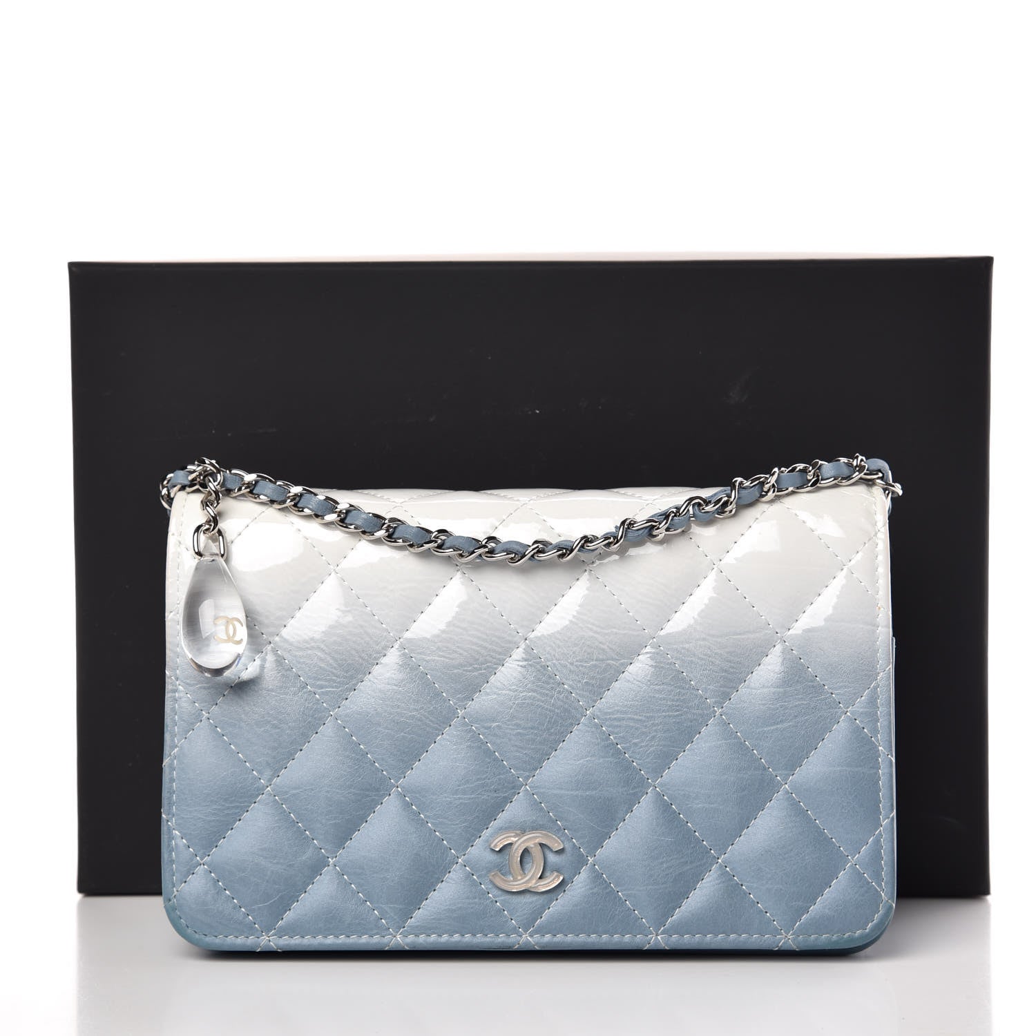 Chanel Faded Patent Calfskin Quilted Wallet on Chain Blue 9 of 9