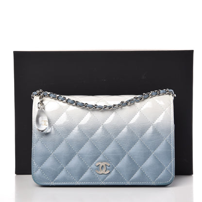 Chanel Faded Patent Calfskin Quilted Wallet on Chain Blue 9 of 9