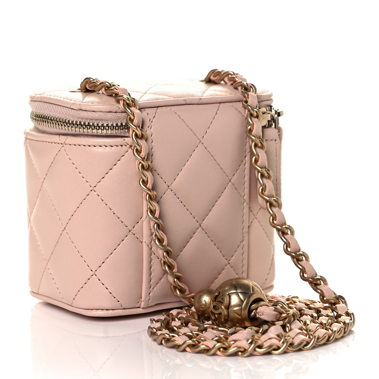 Lambskin Quilted Pearl Crush Mini Vanity Case With Chain Light Beige