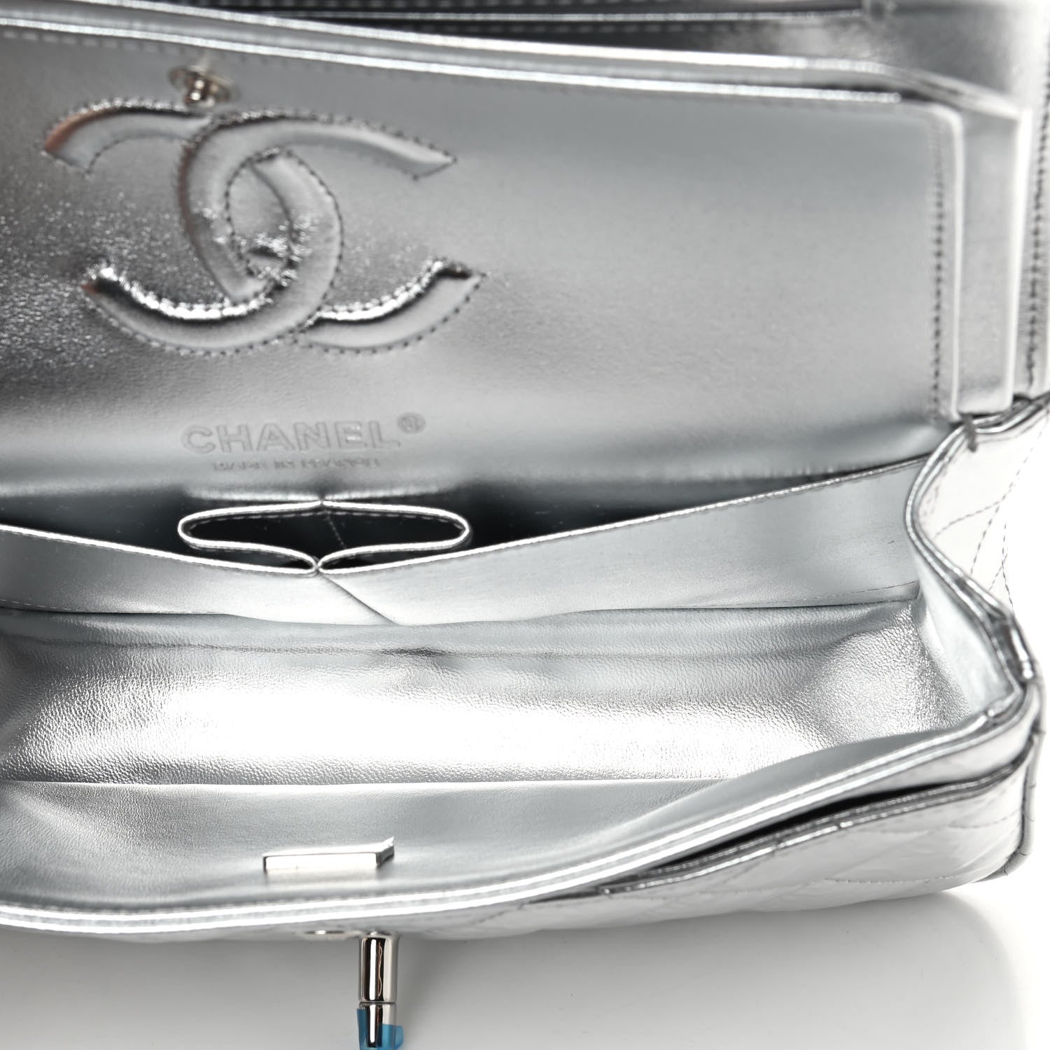 Chanel Hammered Metallic Calfskin Quilted Small Double Flap Silver 4 of 8