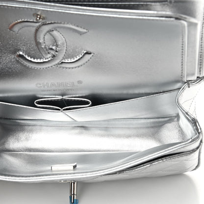 Chanel Hammered Metallic Calfskin Quilted Small Double Flap Silver 4 of 8