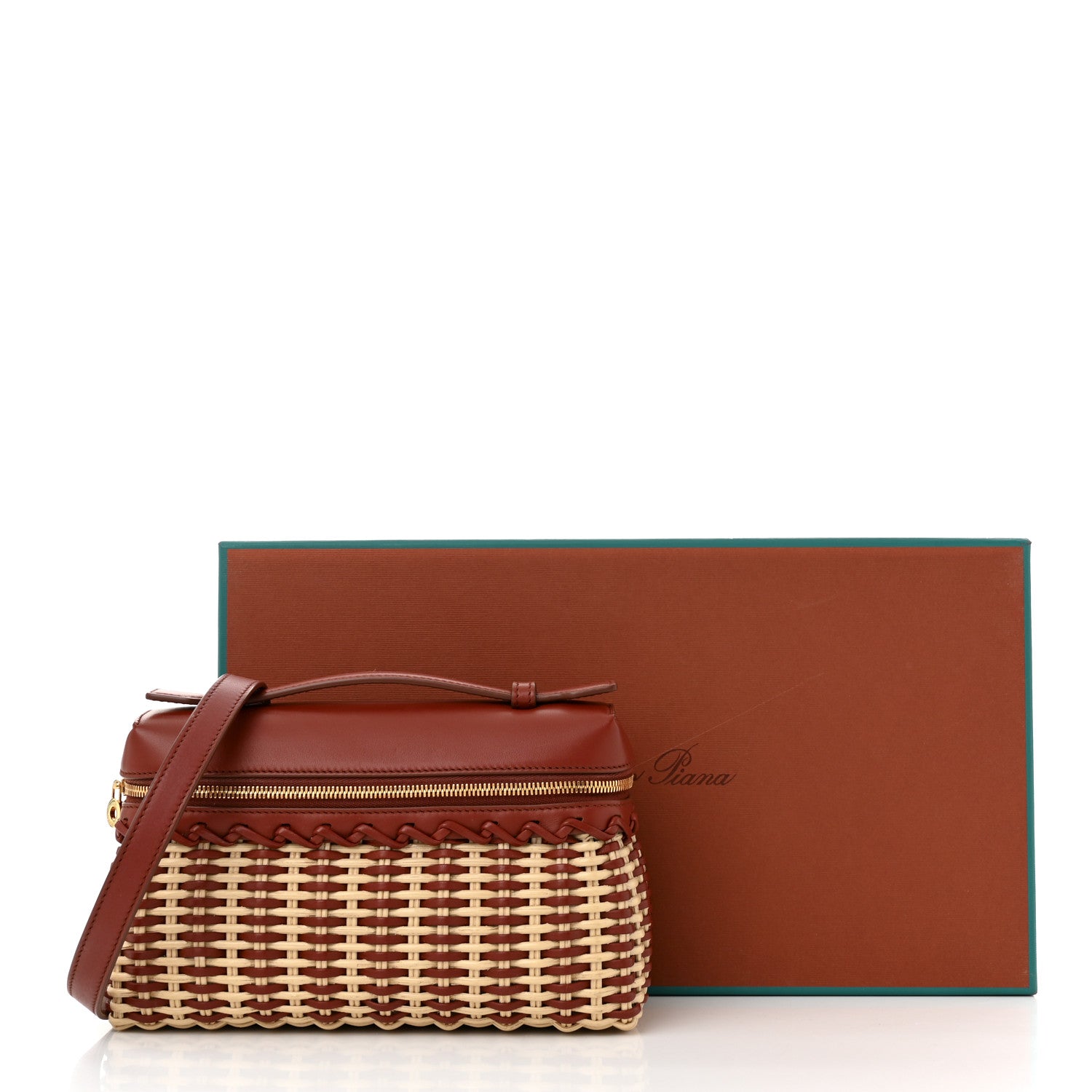 Loro Piana Wicker Calfskin L19 Extra Pocket Pouch Malt Deep Kummel Sun Gold 9 of 9