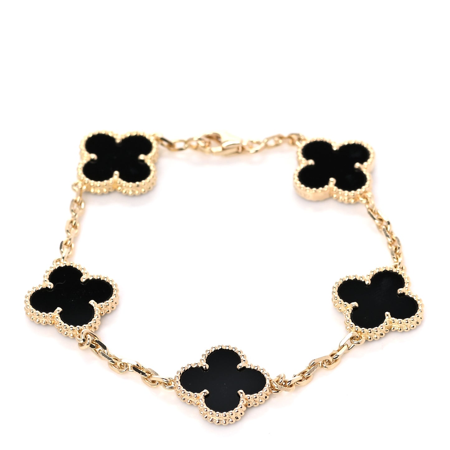 18K Yellow Gold Black Onyx 5 Motifs Vintage Alhambra Bracelet