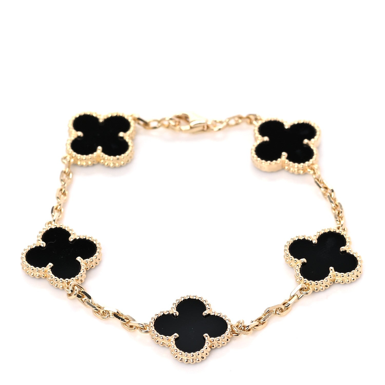 Van Cleef & Arpels 18K Yellow Gold Black Onyx 5 Motifs Vintage Alhambra Bracelet 1 of 6