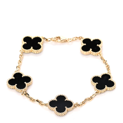 Van Cleef & Arpels 18K Yellow Gold Black Onyx 5 Motifs Vintage Alhambra Bracelet 1 of 6