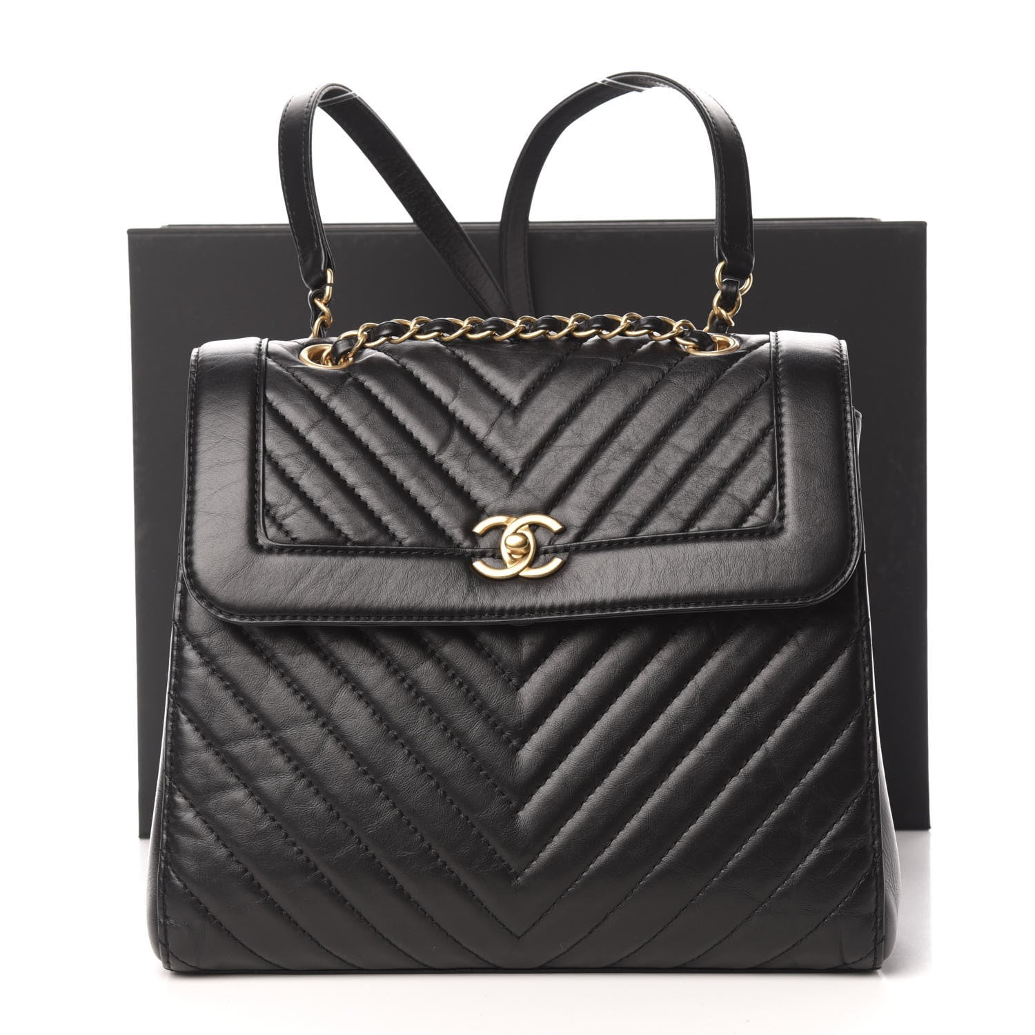 Chanel Aged Calfskin Chevron Quilted Backpack Black 10 of 10