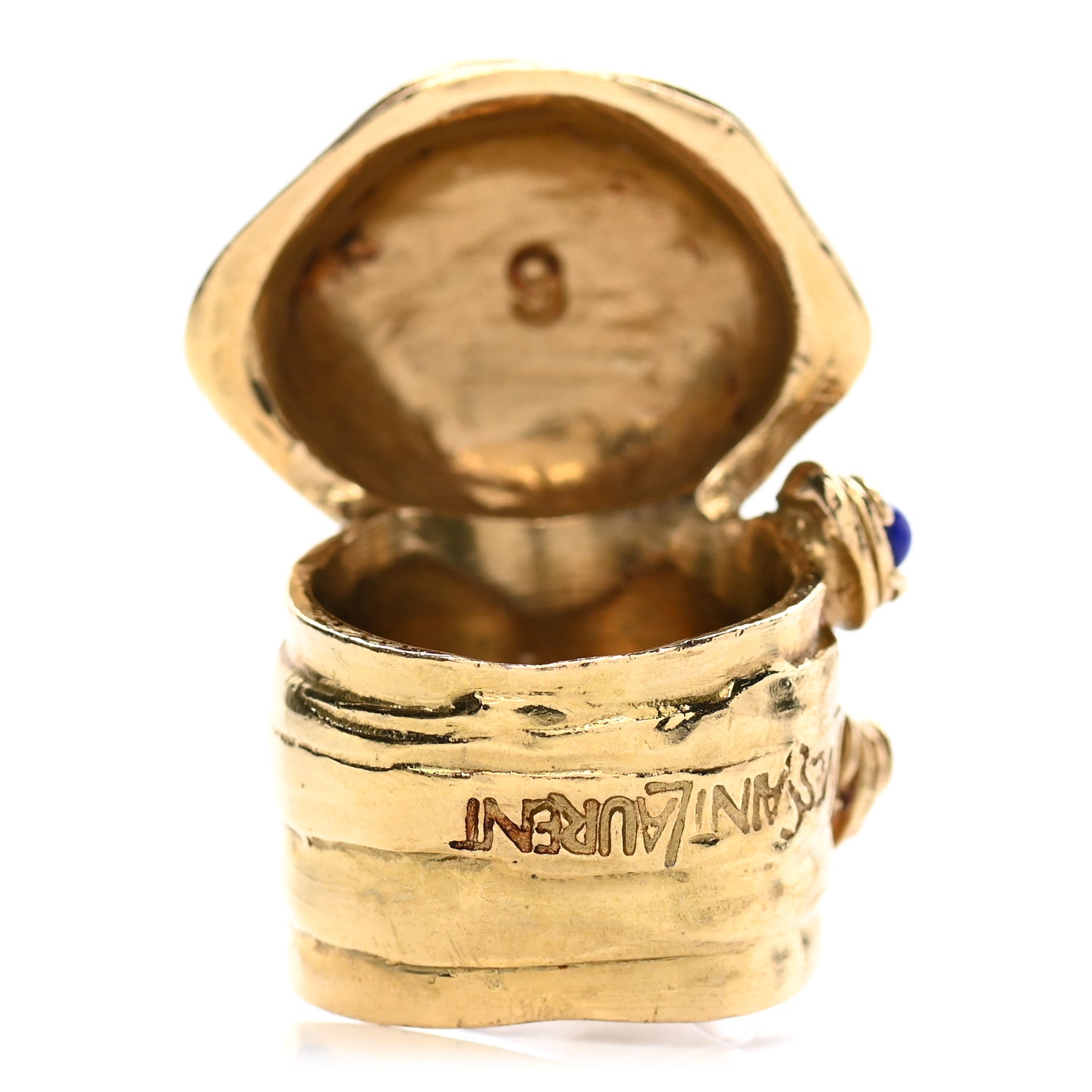 Saint Laurent Glass Cabochon Arty Ovale Ring 6 Gold Lapis 3 of 5