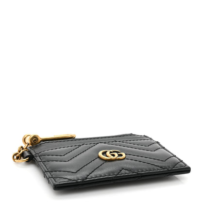 Gucci Calfskin Matelasse Chevron GG Marmont Key Case Card Holder Black 4 of 9