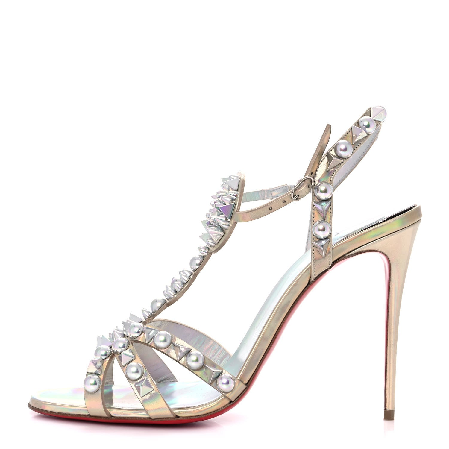 Christian Louboutin Iridescent Patent Embellished Goldora 100 Sandals 40 White 1 of 8