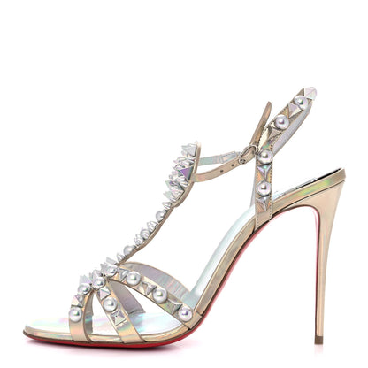 Christian Louboutin Iridescent Patent Embellished Goldora 100 Sandals 40 White 1 of 8