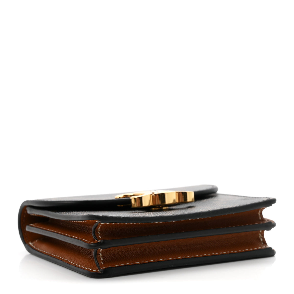 Celine Triomphe Canvas Calfskin Flap Card Holder Tan 4 of 8